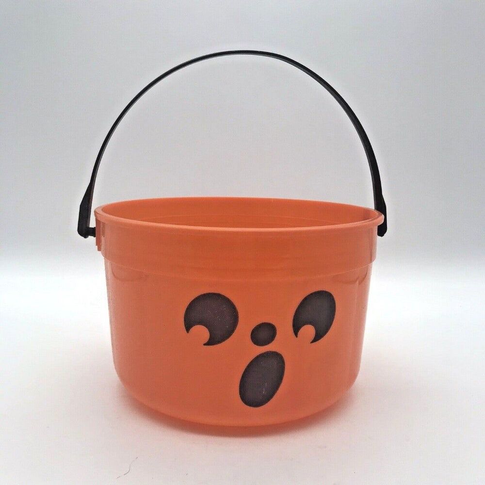 Vintage Plastic McBoo Jack O'Lantern Candy Bucket Pumpkin Trick Or Treat Pail